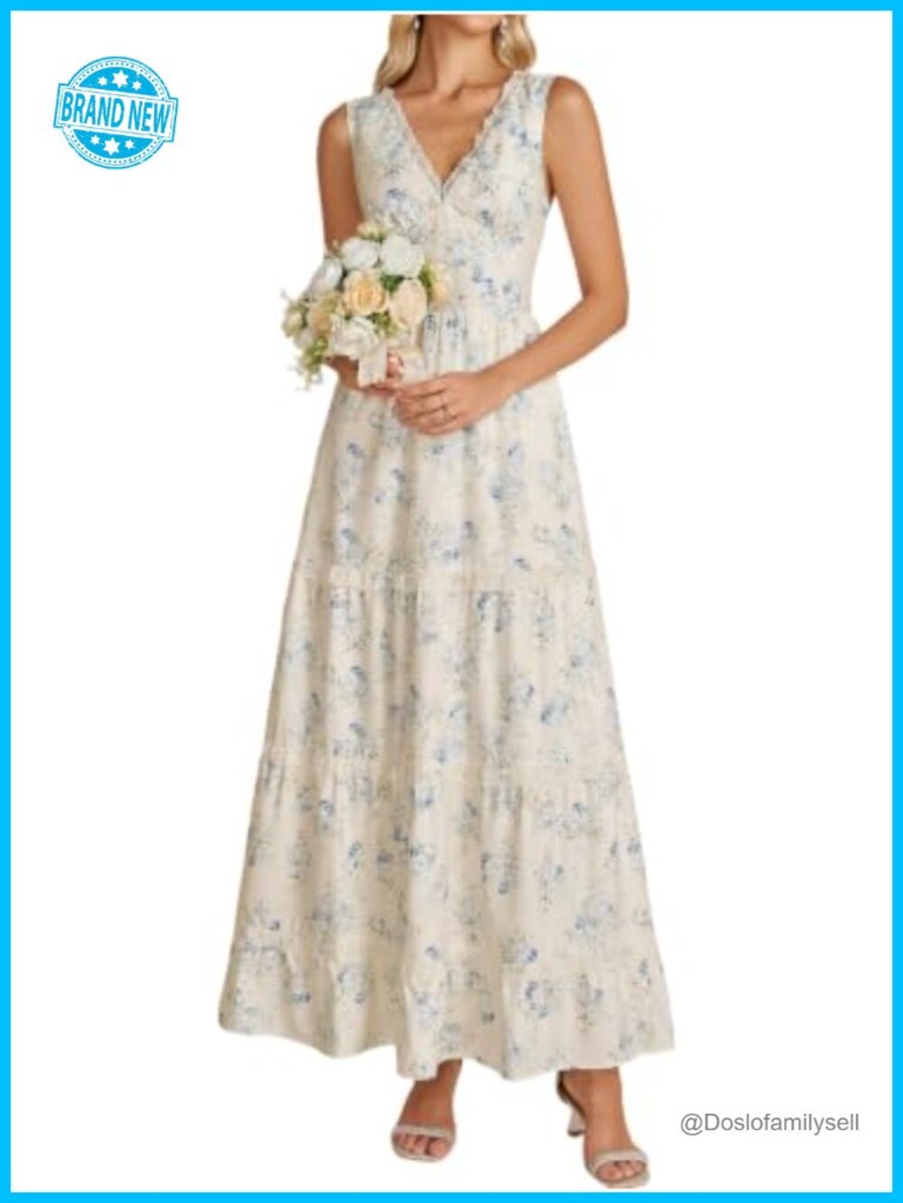 Women's Floral Lace V-Neck Smocked Corset Maxi Dress Wedding Guest